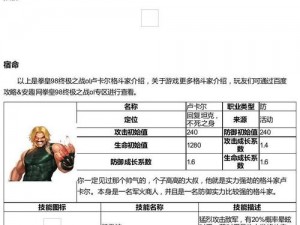 拳皇98终极之战ol防属性格斗家大R选择指南：攻略精选与实战建议