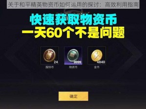 关于和平精英物资币如何运用的探讨：高效利用指南