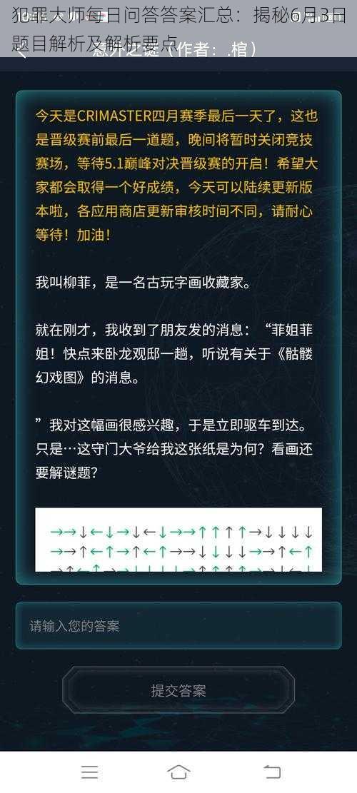 犯罪大师每日问答答案汇总：揭秘6月3日题目解析及解析要点