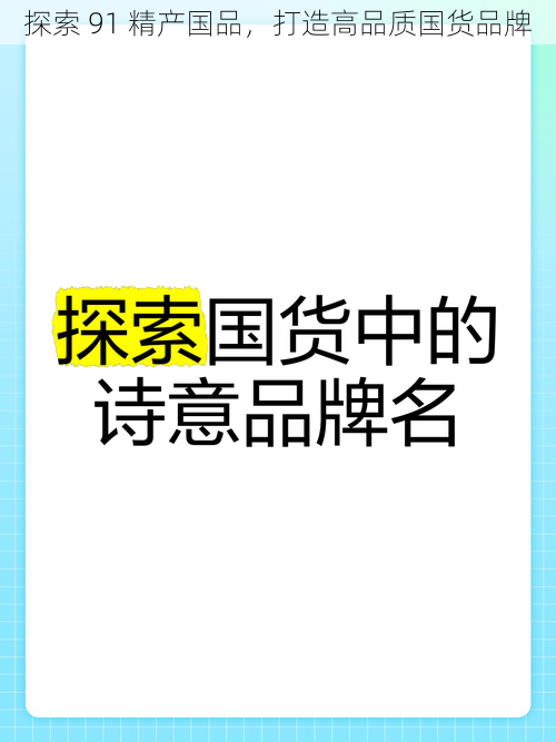 探索 91 精产国品，打造高品质国货品牌