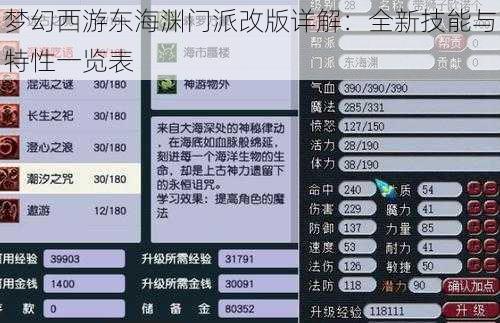 梦幻西游东海渊门派改版详解：全新技能与特性一览表