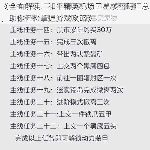 《全面解读：和平精英机场卫星楼密码汇总，助你轻松掌握游戏攻略》