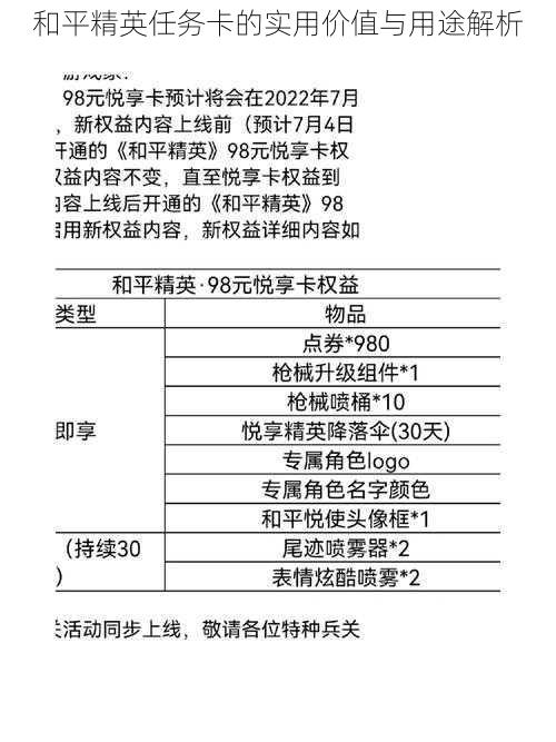 和平精英任务卡的实用价值与用途解析