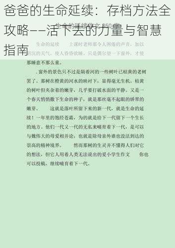 爸爸的生命延续：存档方法全攻略——活下去的力量与智慧指南