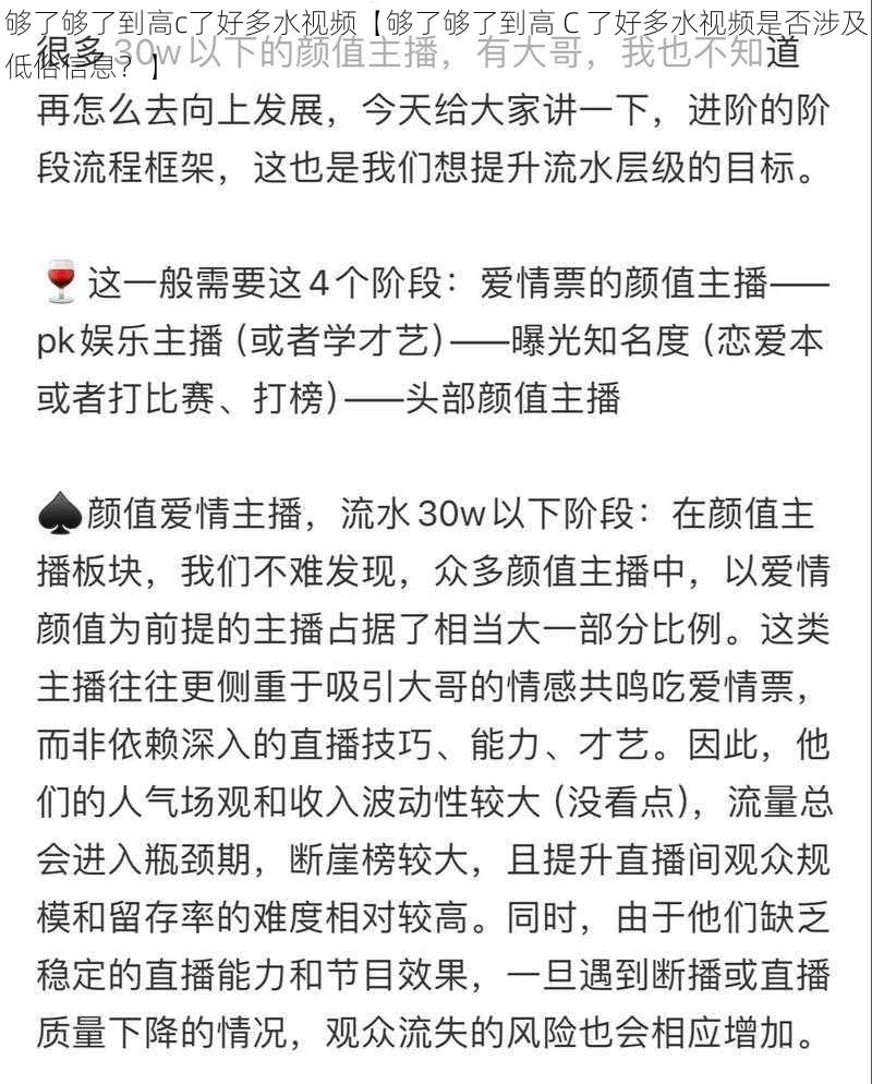 够了够了到高c了好多水视频【够了够了到高 C 了好多水视频是否涉及低俗信息？】