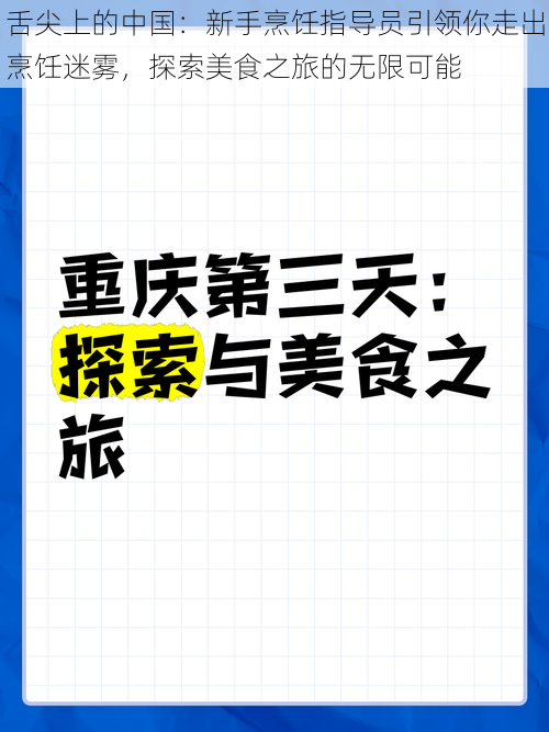 舌尖上的中国：新手烹饪指导员引领你走出烹饪迷雾，探索美食之旅的无限可能