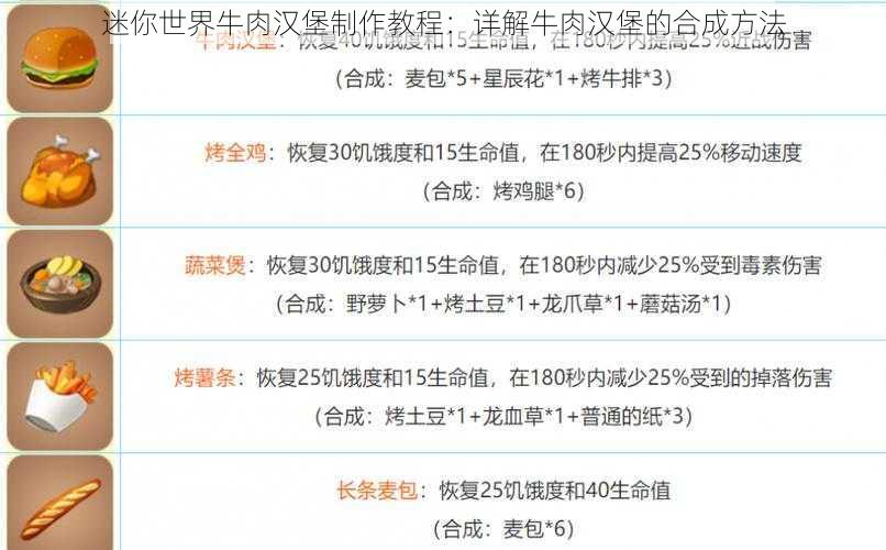 迷你世界牛肉汉堡制作教程：详解牛肉汉堡的合成方法