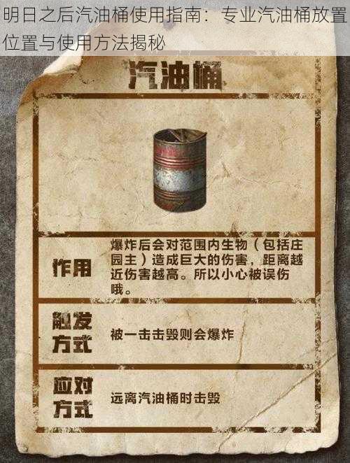 明日之后汽油桶使用指南：专业汽油桶放置位置与使用方法揭秘