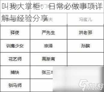 叫我大掌柜：日常必做事项详解与经验分享